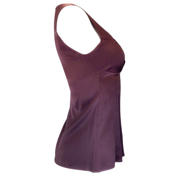 BRUNELLO CUCINELLI BURGUNDY SLEEVELESS V-NECK SILK TOP - Picture 2 of 6